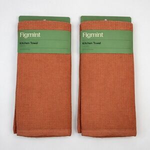 2 Pack Figmint Kitchen Towel Orange Brown 100% Cotton Waffle Weave 18x28 New